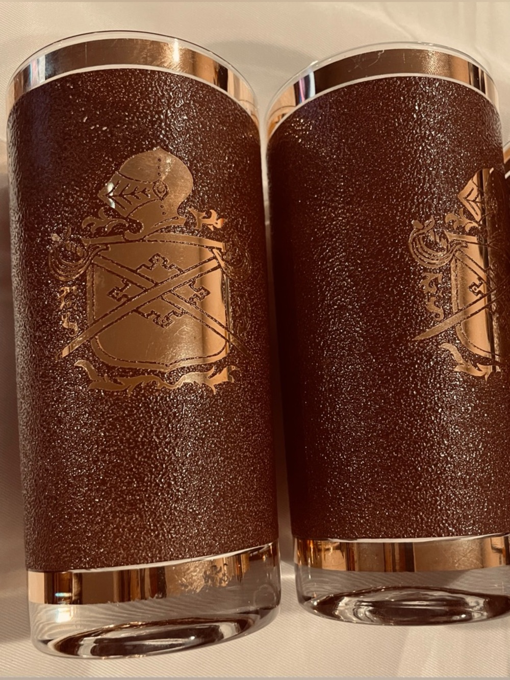 Culver’s Ltd High ball glasses, set 2, gold medieval suit of armor, vintage